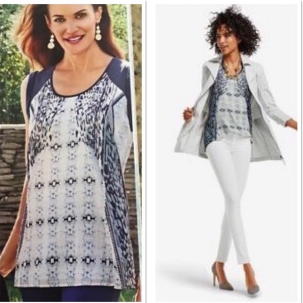 Cabi Blue Patterned Sleeveless Blouse